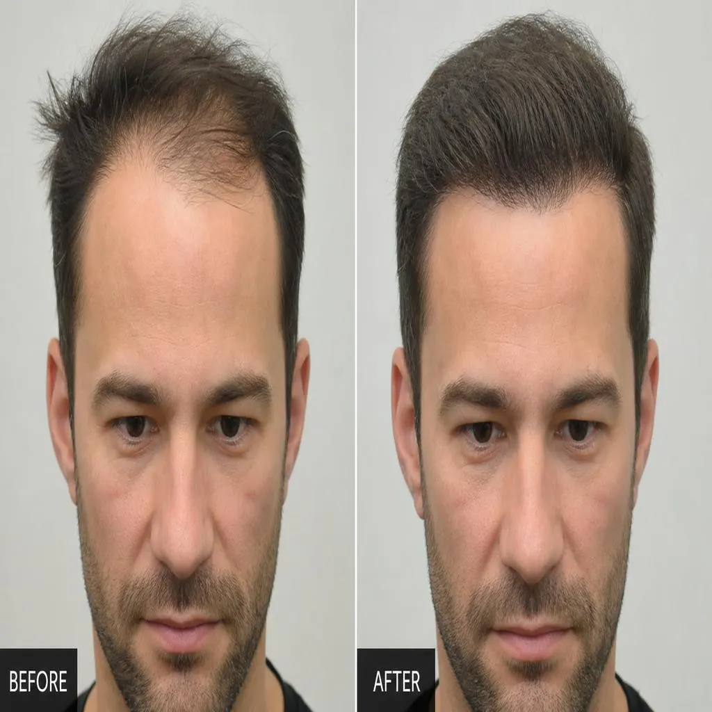 Résultat naturel d'une restauration de ligne frontale par greffe de cheveux