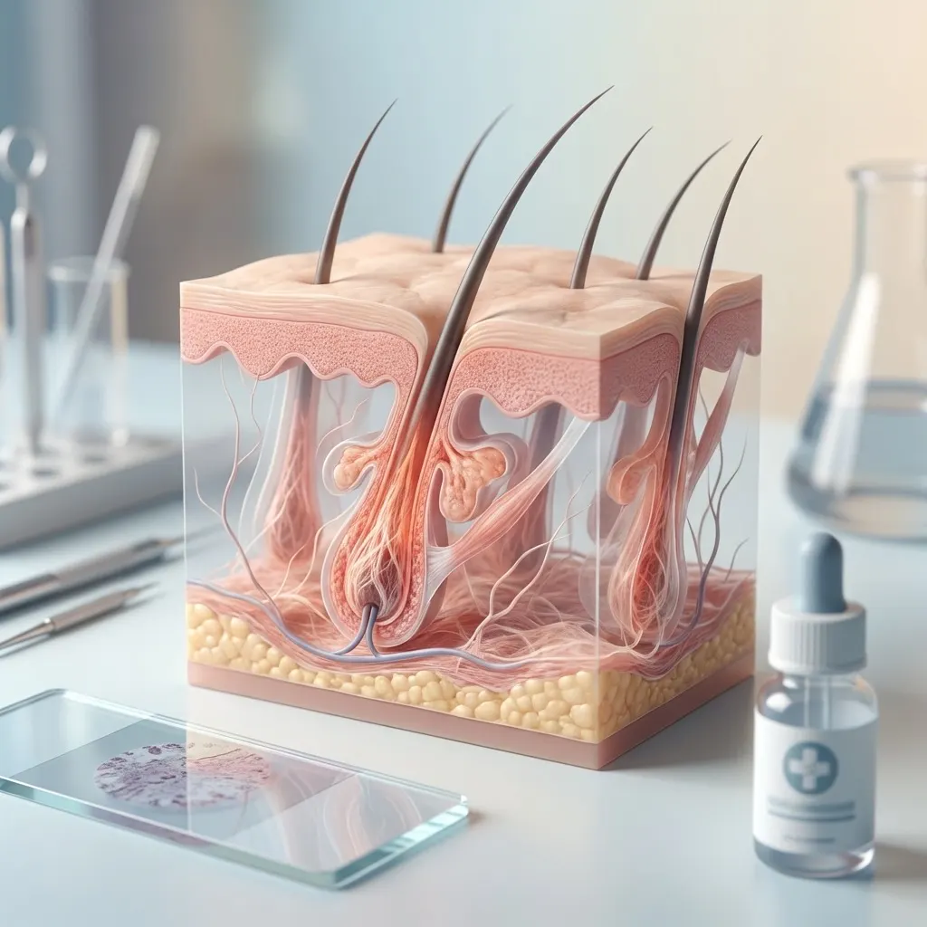 Illustration médicale de l'alopécie cicatricielle montrant la destruction des follicules