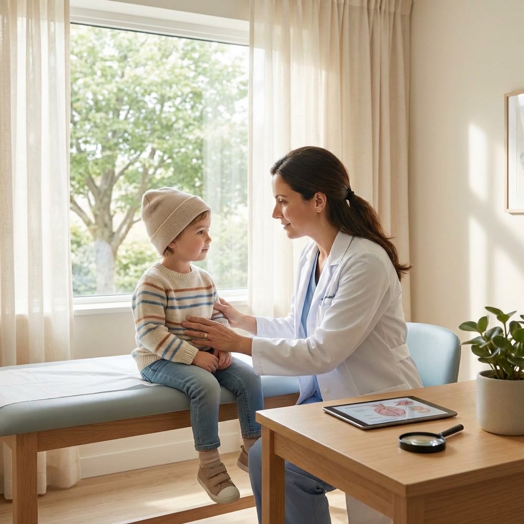 Enfant souriant malgré une alopécie, illustrant le soutien et l'accompagnement