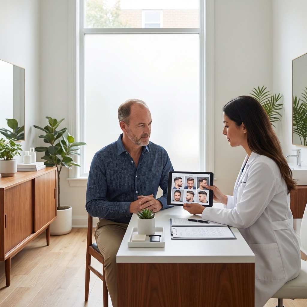 Homme avec une coupe de cheveux élégante adaptée à sa calvitie naissante