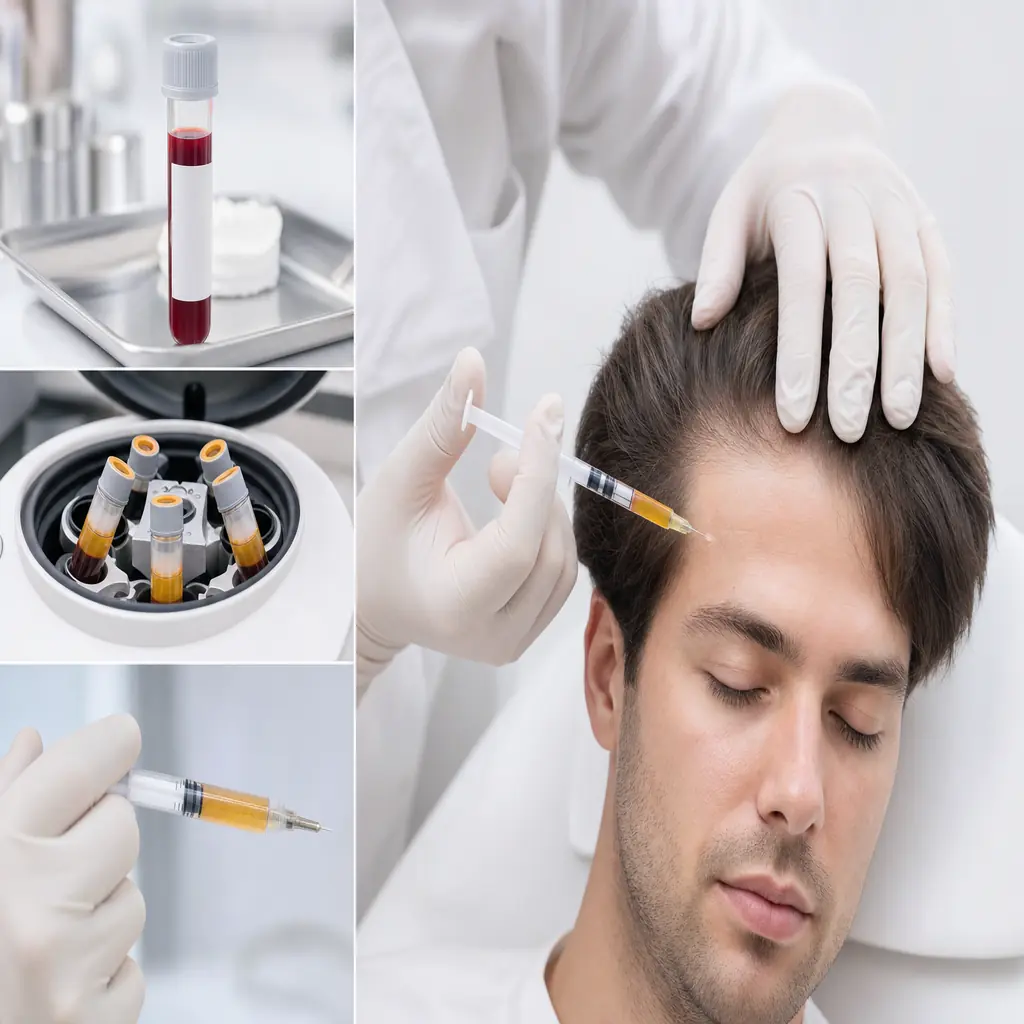 Traitement PRP capillaire : injection de plasma riche en plaquettes dans le cuir chevelu pour stimuler la repousse